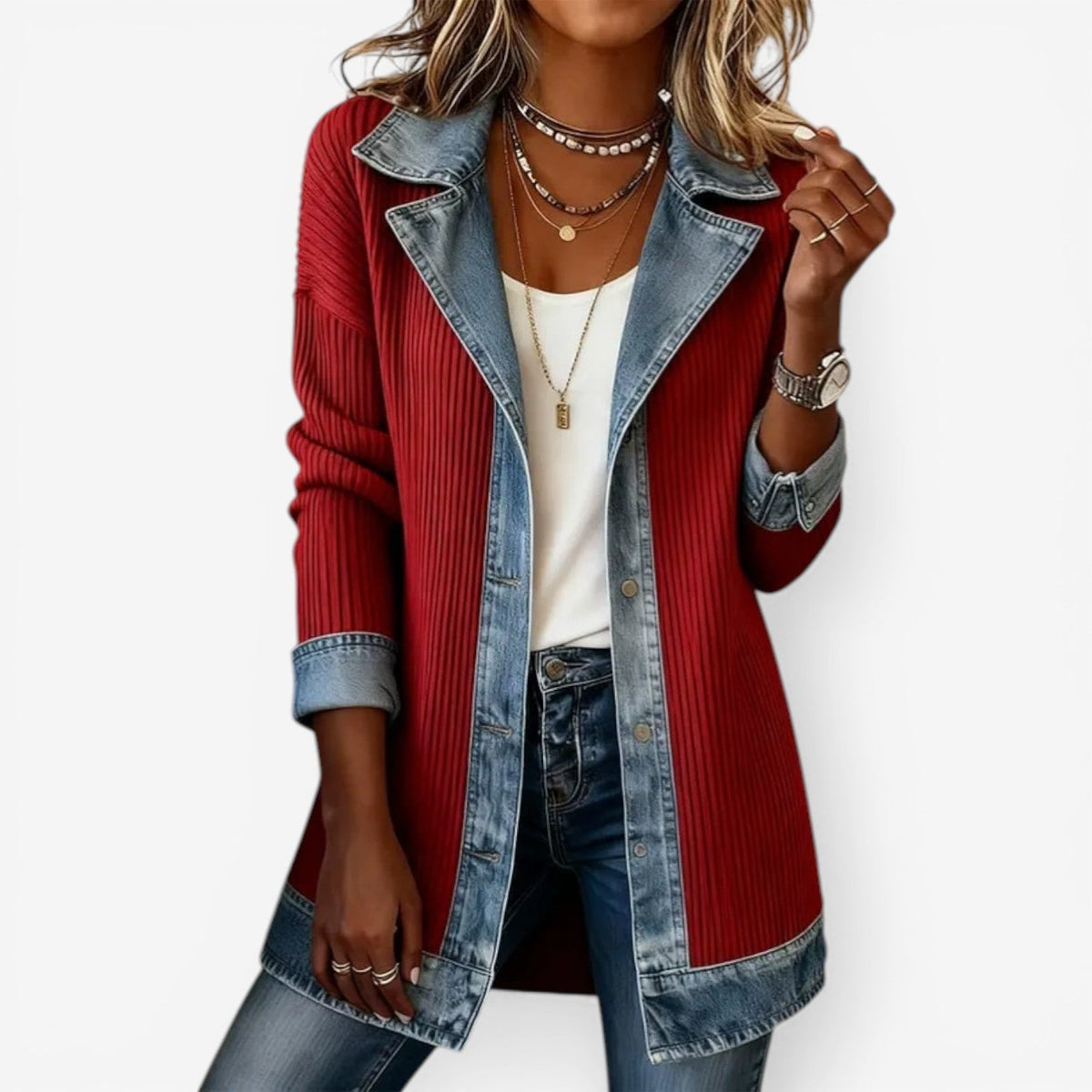 Amara Mixed-Texture Open-Front Jacket