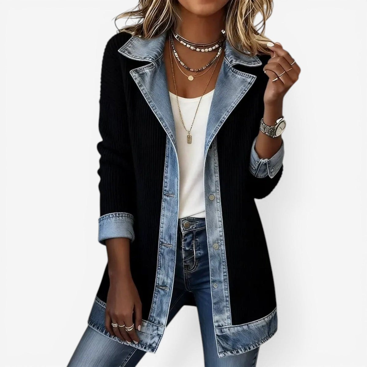 Amara Mixed-Texture Open-Front Jacket